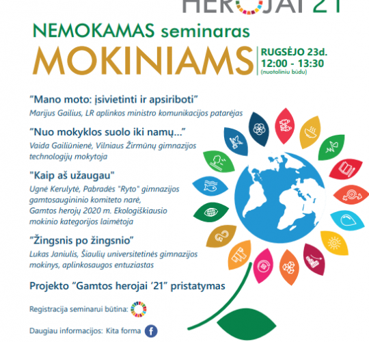 Aplinkosauginė iniciatyva "Kita forma" kviečia dalyvauti NEMOKAMAME seminare mokiniams "Gamtos herojus '21"
